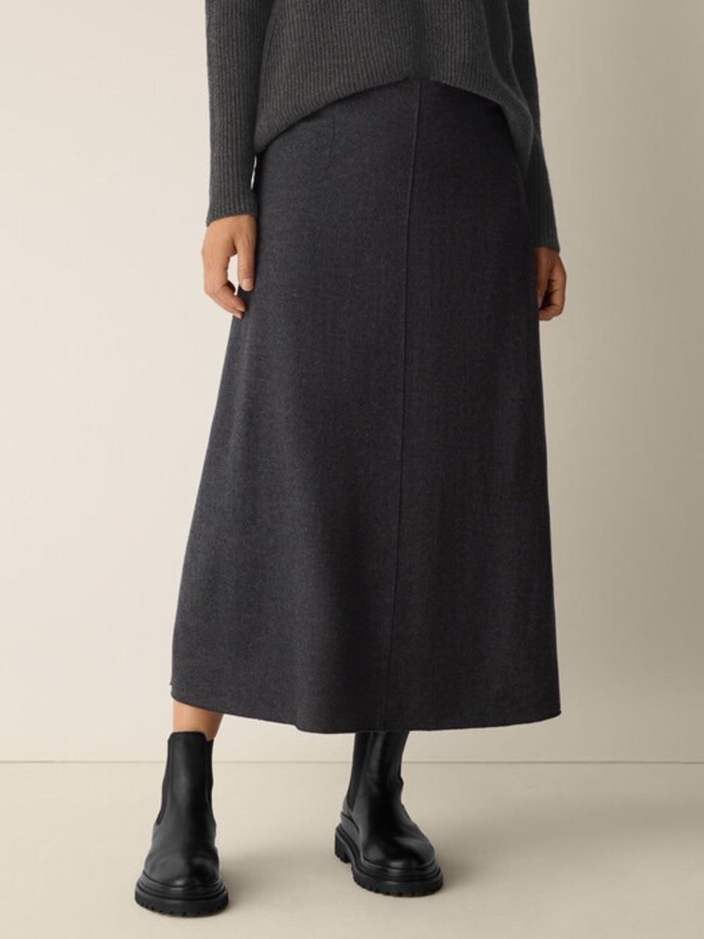 Eileen Fisher Wool Blend Charcoal Gray Kick Pleat Maxi Skirt size medium